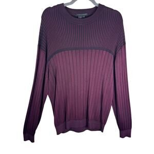 Tulliano Burgundy Black Ribbed Knit Long Sleeve Crew Pullover Sweater Men's Sz L